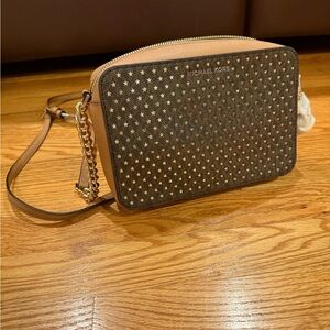 Michael Kors Star-Studded Brown and Tan Crossbody Bag